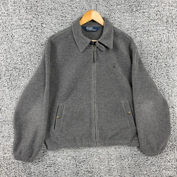 Vintage Polo Ralph Lauren Jacket Mens Large Gray Polartec Fleece Bomber Full Zip - Picture 1 of 15